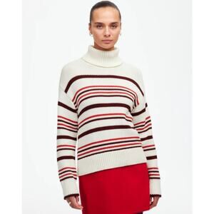Madewell Ribbed Cotton Turtleneck Sweater WMNS 2XS Cabernet Stripes Long Sleeve